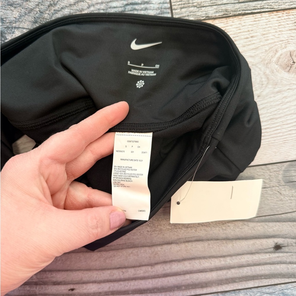 Nike Black High Waisted Bikini Bottom Small Athletic Swimwear Swoosh sporty boho - Picture 8 of 10